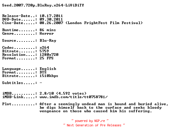 NFO for the release Seed.2007.720p.BluRay.x264-LiViDiTY by LiViDiTY