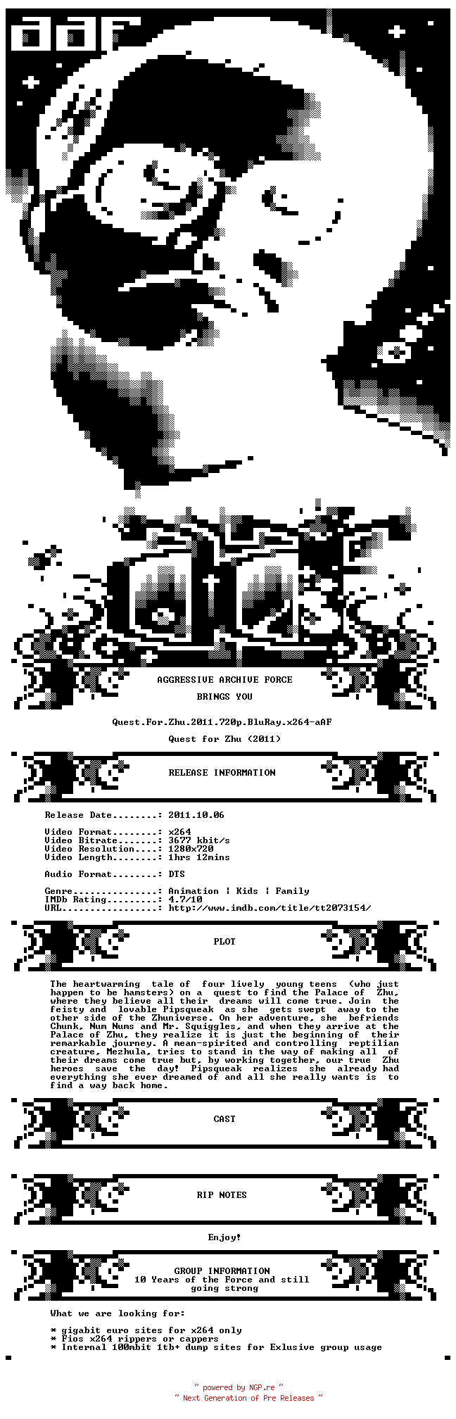 NFO for the release Quest.For.Zhu.2011.720p.BluRay.x264-aAF by aAF