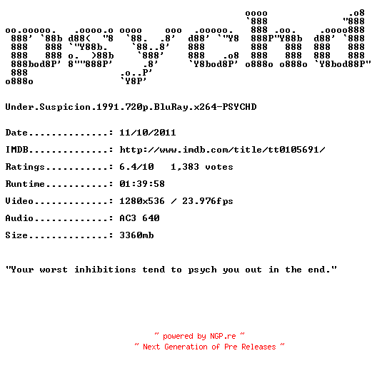 NFO for the release Under.Suspicion.1991.720p.BluRay.x264-PSYCHD by PSYCHD