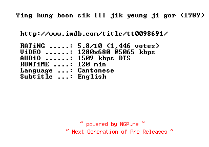 NFO for the release A.Better.Tomorrow.III.1989.720p.BluRay.x264.REPACK-MELiTE by MELiTE