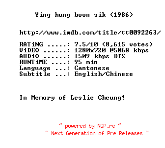 NFO for the release A.Better.Tomorrow.1986.720p.BluRay.x264.REPACK-MELiTE by MELiTE