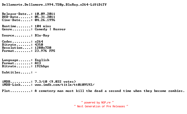 NFO for the release Dellamorte.Dellamore.1994.720p.BluRay.x264-LiViDiTY by LiViDiTY