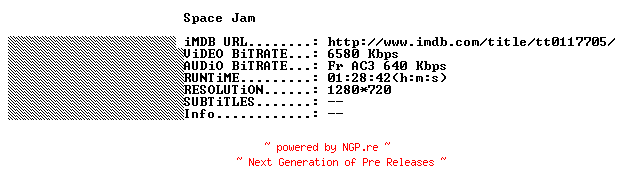 NFO for the release Space.Jam.1996.FRENCH.720p.BLURAY.x264-THENiGHTMAREiNHD by THENiGHTMAREiNHD