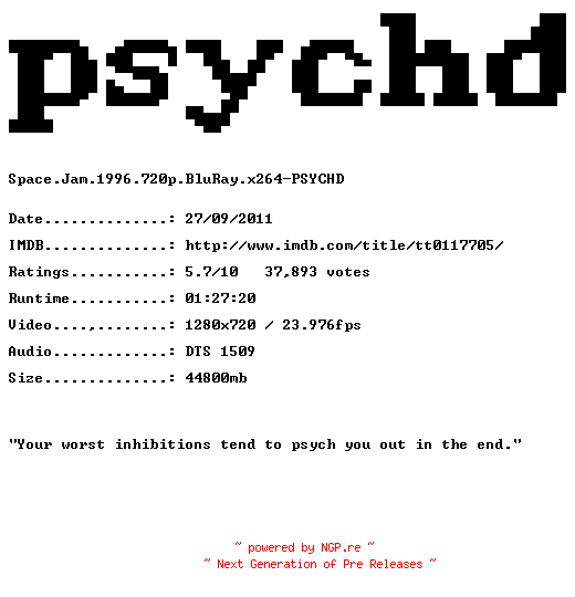 NFO for the release Space.Jam.1996.720p.BluRay.x264-PSYCHD by PSYCHD