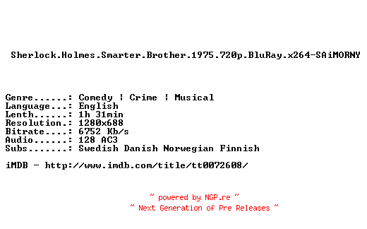 NFO for the release Sherlock.Holmes.Smarter.Brother.1975.720p.BluRay.x264-SAiMORNY by SAiMORNY