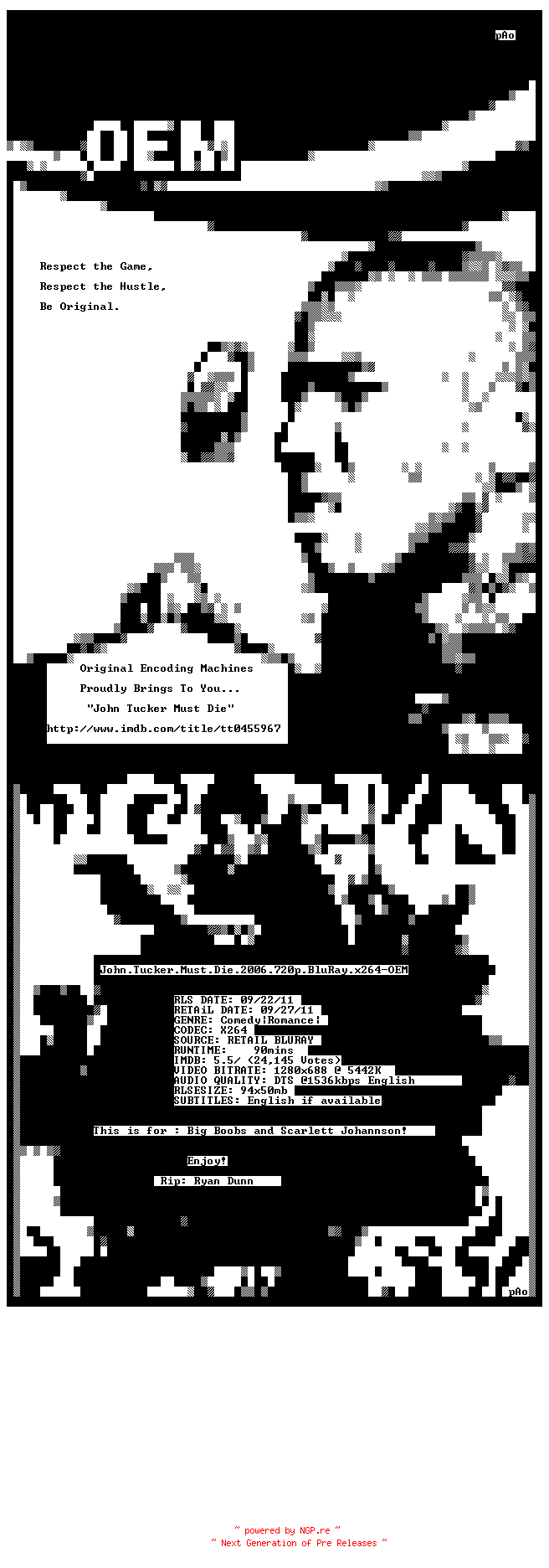NFO for the release John.Tucker.Must.Die.2006.720p.BluRay.x264-OEM by OEM