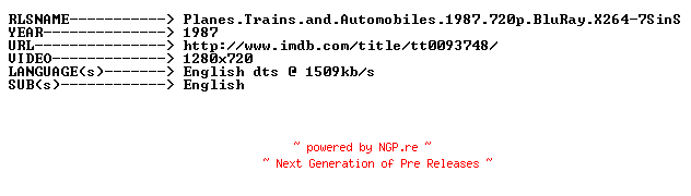 NFO for the release Planes.Trains.and.Automobiles.1987.720p.BluRay.X264-7SinS by 7SinS