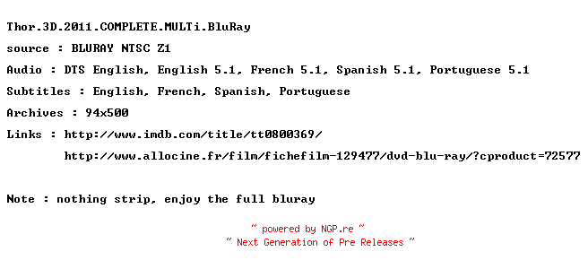 NFO for the release Thor.3D.2011.COMPLETE.MULTi.BluRay-BiGFiL by BiGFiL
