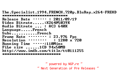 NFO for the release The.Specialist.1994.FRENCH.720p.BluRay.x264-FREHD by FREHD