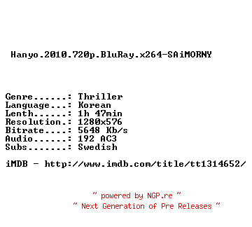 NFO for the release Hanyo.2010.720p.BluRay.x264-SAiMORNY by SAiMORNY