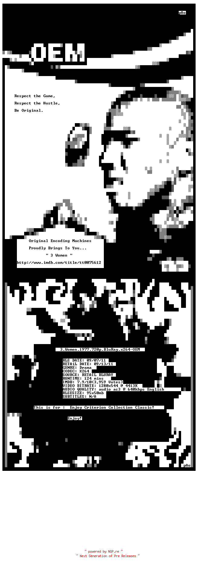 NFO for the release 3.Women.1977.720p.BluRay.x264-OEM by OEM