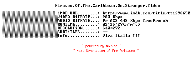 NFO for the release Pirates.Of.The.Caribbean.On.Stranger.Tides.2011.FRENCH.BDRiP.XViD-THENiGHTMARE by THENiGHTMARE