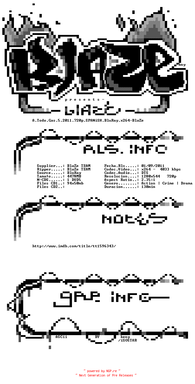 NFO for the release A.Todo.Gas.5.2011.720p.SPANiSH.BluRay.x264-BlaZe by BlaZe