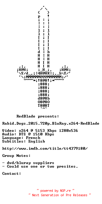 NFO for the release Rabid.Dogs.2015.720p.BluRay.x264-RedBlade by RedBlade