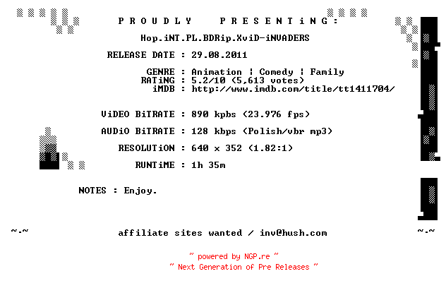 NFO for the release Hop.iNT.PL.BDRip.XviD-iNVADERS by iNVADERS