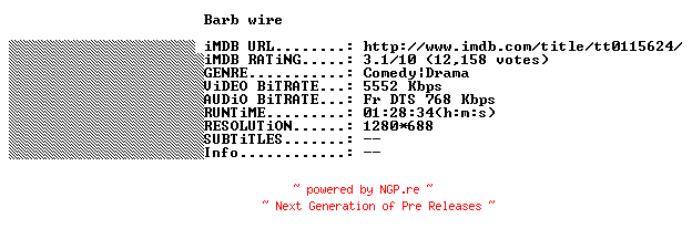 NFO for the release Barb.Wire.1996.FRENCH.720p.BluRay.x264-THENiGHTMAREiNHD by THENiGHTMAREiNHD