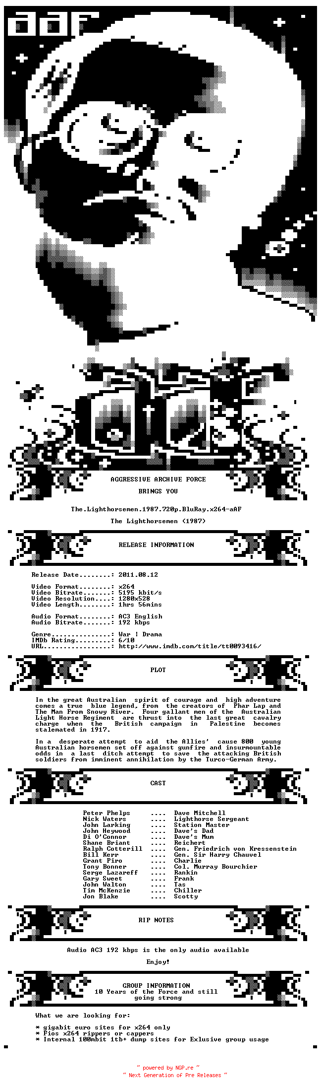 NFO for the release The.Lighthorsemen.1987.720p.BluRay.x264-aAF by aAF