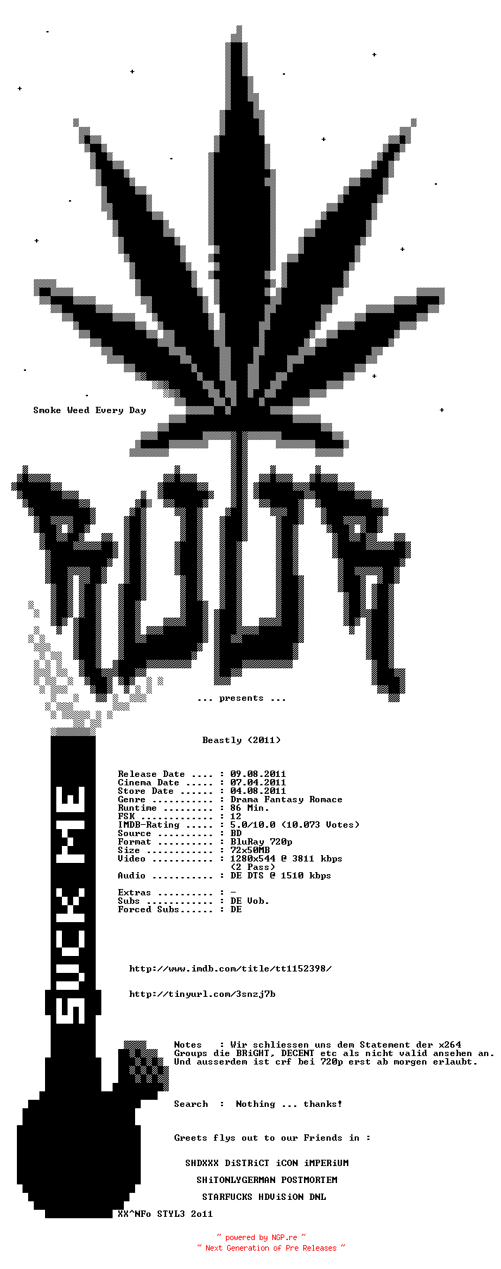 NFO for the release Beastly.German.720p.BluRay.x264-ROOR by ROOR