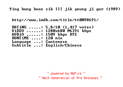 NFO for the release A.Better.Tomorrow.III.1989.720p.BluRay.x264-MELiTE by MELiTE