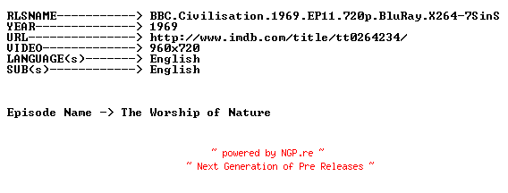 NFO for the release BBC.Civilisation.1969.EP11.720p.BluRay.X264-7SinS by 7SinS