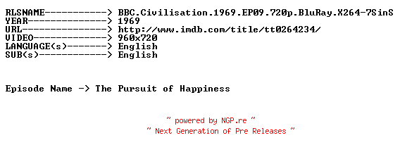 NFO for the release BBC.Civilisation.1969.EP09.720p.BluRay.X264-7SinS by 7SinS