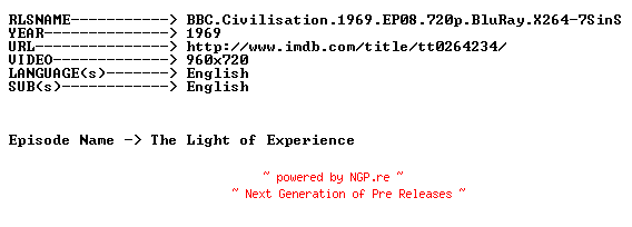 NFO for the release BBC.Civilisation.1969.EP08.720p.BluRay.X264-7SinS by 7SinS