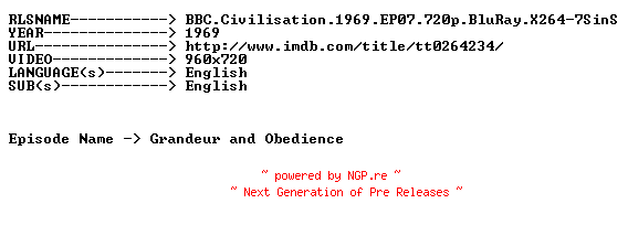 NFO for the release BBC.Civilisation.1969.EP07.720p.BluRay.X264-7SinS by 7SinS