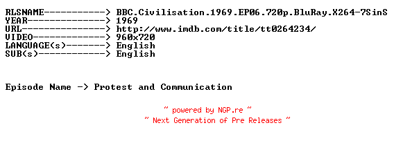 NFO for the release BBC.Civilisation.1969.EP06.720p.BluRay.X264-7SinS by 7SinS