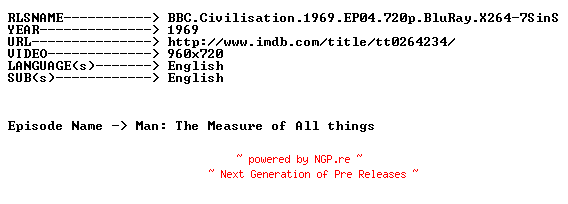 NFO for the release BBC.Civilisation.1969.EP04.720p.BluRay.X264-7SinS by 7SinS