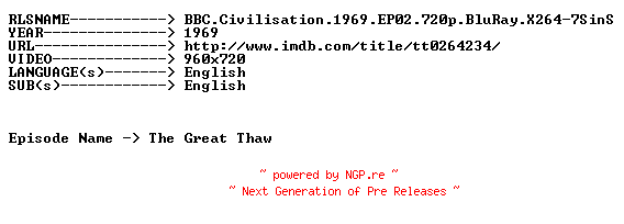 NFO for the release BBC.Civilisation.1969.EP02.720p.BluRay.X264-7SinS by 7SinS