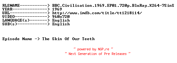NFO for the release BBC.Civilisation.1969.EP01.720p.BluRay.X264-7SinS by 7SinS
