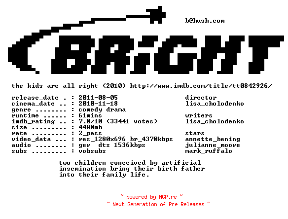 NFO for the release The.Kids.Are.All.Right.German.720p.BluRay.x264-BRiGHT by BRiGHT