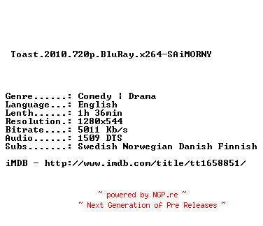 NFO for the release Toast.2010.720p.BluRay.x264-SAiMORNY by SAiMORNY