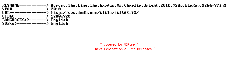 NFO for the release Across.The.Line.The.Exodus.Of.Charlie.Wright.2010.720p.BluRay.X264-7SinS by 7SinS