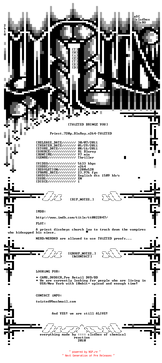 NFO for the release Priest.720p.BluRay.x264-TWiZTED by TWiZTED
