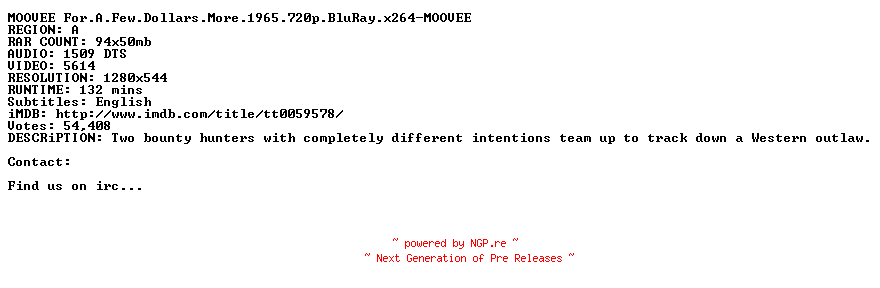 NFO for the release For.A.Few.Dollars.More.1965.720p.BluRay.x264-MOOVEE by MOOVEE