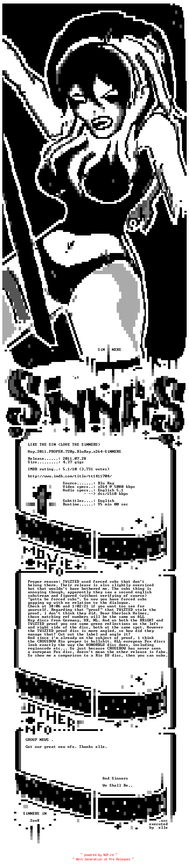 NFO for the release Hop.2011.PROPER.720p.BluRay.x264-SiNNERS by SiNNERS