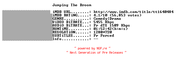 NFO for the release Jumping.The.Broom.2011.FRENCH.720p.BluRay.x264-THENiGHTMAREiNHD by THENiGHTMAREiNHD