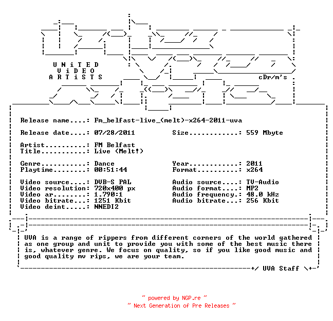 NFO for the release Fm_belfast-live_(melt)-x264-2011-uva by uva