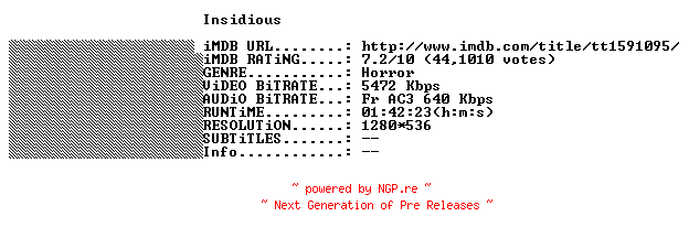 NFO for the release Insidious.FRENCH.720p.BluRay.x264-THENiGHTMAREiNHD by THENiGHTMAREiNHD
