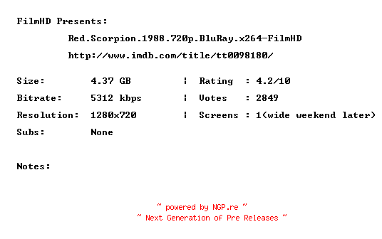 NFO for the release Red.Scorpion.1988.720p.BluRay.x264-FilmHD by FilmHD