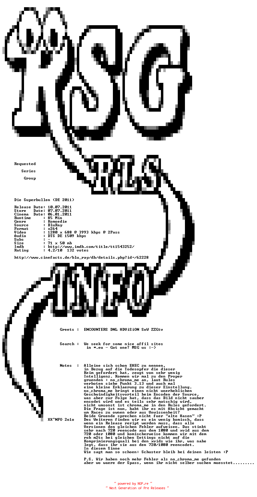 NFO for the release Die.Superbullen.German.720p.BluRay.x264.PROPER-RSG by RSG