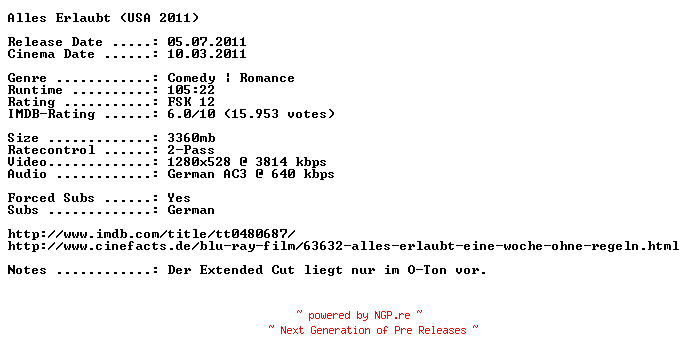 NFO for the release Alles.Erlaubt.2011.German.720p.BluRay.x264-EHEC by EHEC