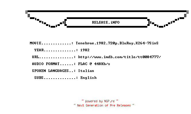 NFO for the release Tenebrae.1982.720p.BluRay.X264-7SinS by 7SinS