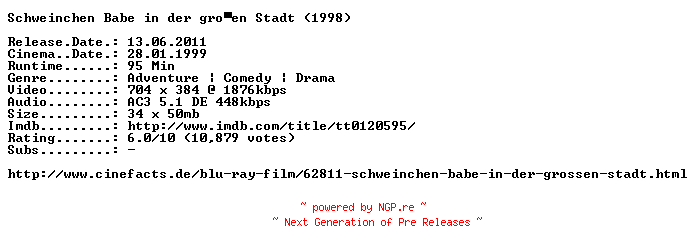 NFO for the release Schweinchen.Babe.in.der.grossen.Stadt.German.1998.AC3.BDRip.XviD.INTERNAL-ARC by ARC