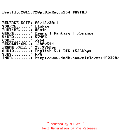 NFO for the release Beastly.2011.720p.BluRay.x264-FASTHD by FASTHD