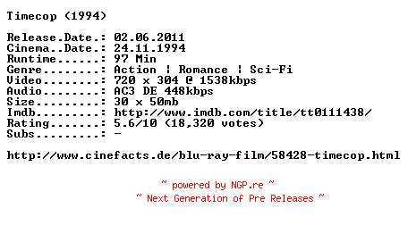 NFO for the release Timecop.German.1994.AC3.BDRip.XviD.INTERNAL-ARC by ARC
