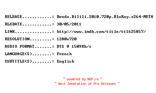 NFO for the release Benda.Bilili.2010.720p.BluRay.x264-METH by METH