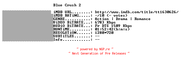 NFO for the release Blue.Crush.2.2011.FRENCH.720p.BluRay.x264-THENiGHTMAREiNHD by THENiGHTMAREiNHD