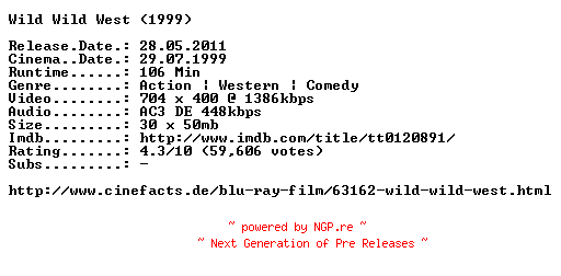 NFO for the release Wild.Wild.West.German.1999.AC3.BDRip.XviD.INTERNAL-ARC by ARC